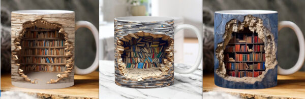 Ceramic Coffee Mug 3D Bookshelf